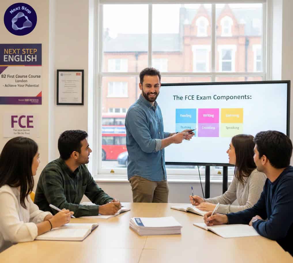 Students in a B2 First course London classroom